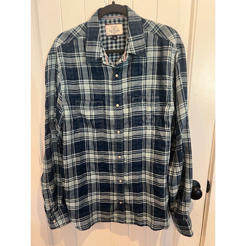 Flag & Anthem Men’s Blue Plaid Pearl Snap Western Shirt Long Sleeve Size L